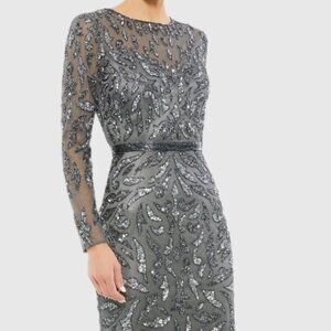 Dark Gray Beaded Long Sleeve Evening Gown Womens Dress 5124 Charcoal